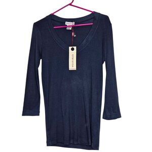 Wearables Navy Blue V-Neck 3/4‎ Sleeve Top S Cotton Pre-Shrunk Lightweight